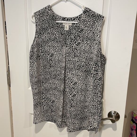 Rachel Zoe sleeveless blouse black and white cheetah leopard print 1X - Picture 3 of 5